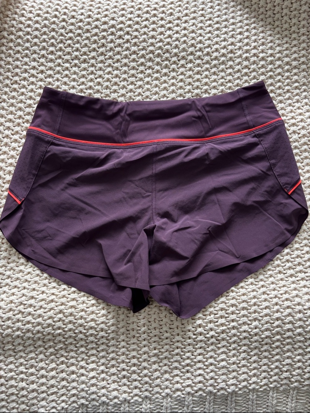Athleta Plum Run With It Running Shorts with Coral Accent
